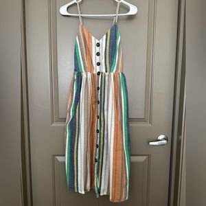 Women’s striped linen summer dress with pockets
